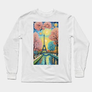 Parisian Nightscape: Van Gogh's Eiffel Reverie Long Sleeve T-Shirt